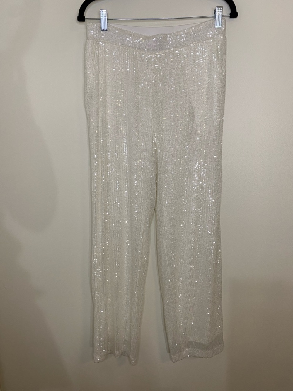 Cable & Gauge Ivory White Sequin Wide Leg Pants Sparkle Bridal Small